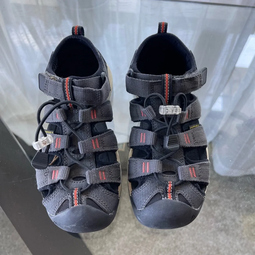 Keen‎ Sandals Kids 1 Newport Gray Orange 1018434 Terrain Hiking Washable